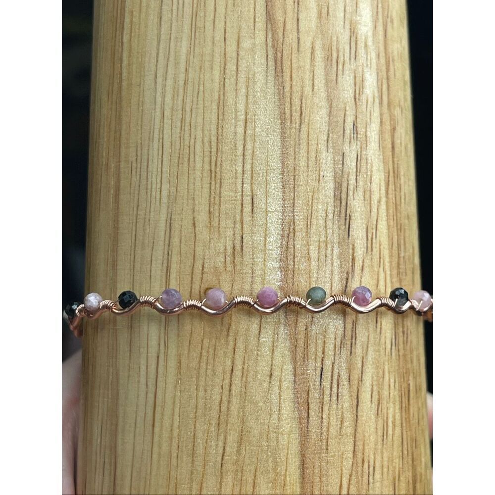 Rainbow tourmaline 7” 99.9% copper wire beaded beads handcrafted handmade dainty